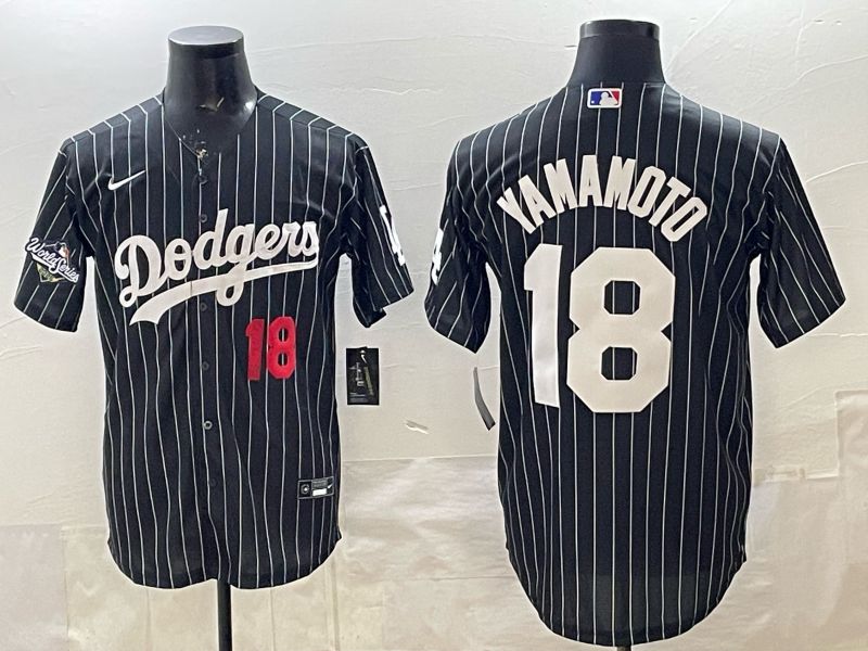 Men 2026 Nike Los Angeles Dodgers #18 Yamamoto Black stripe Game MLB Jersey 010